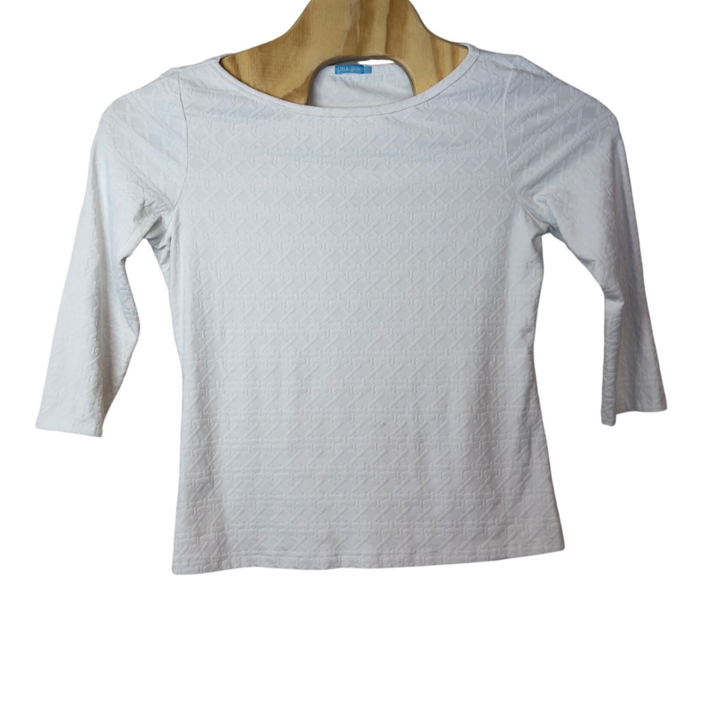 J. McLaughlin Catalina Cloth Boatneck 3/4 Sleeve Top Size L White Coastal Casual